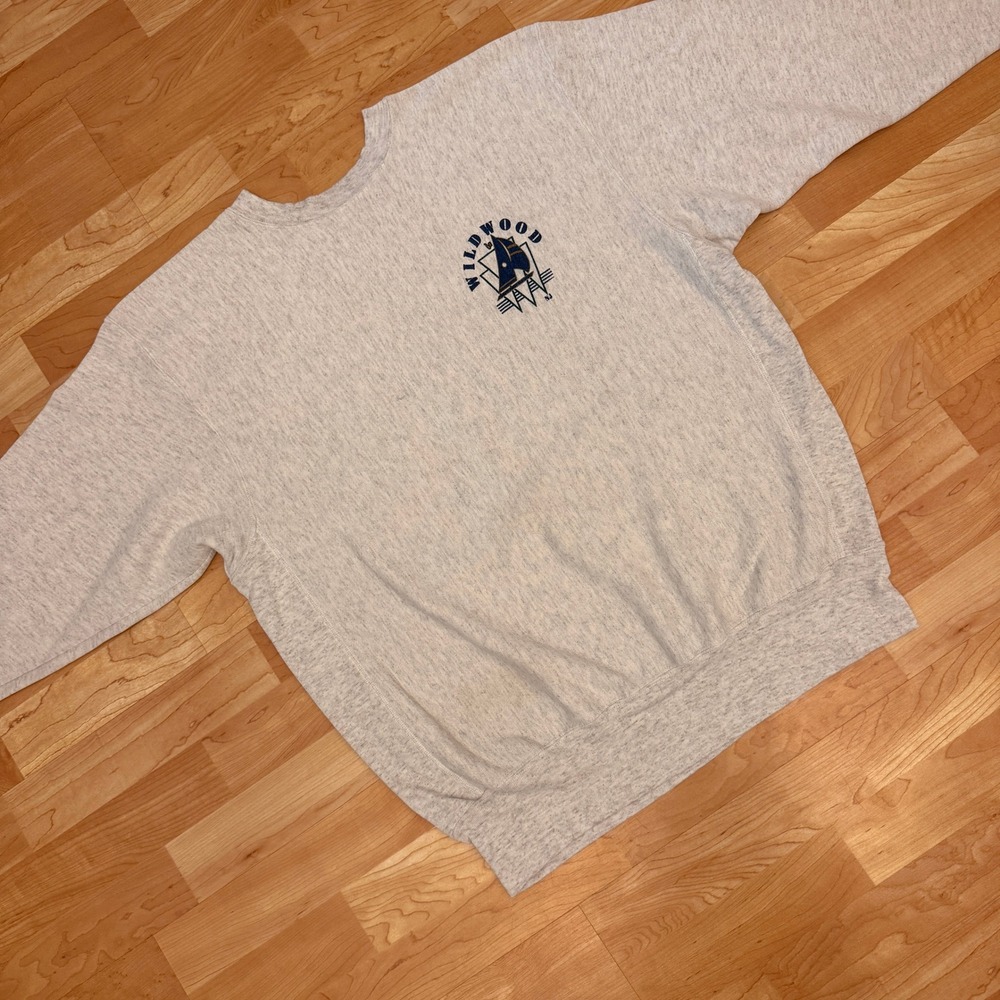 Vintage Wildwood NJ Sailboat Embroidered Crewneck Sweatshirt Gray Mens Large